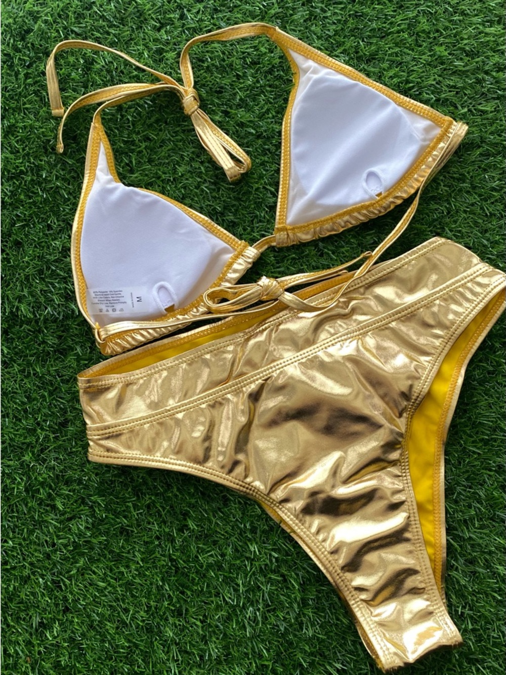 YAUASOPA Gold Metallic Bikini Set Size M NWOT - Picture 5 of 12